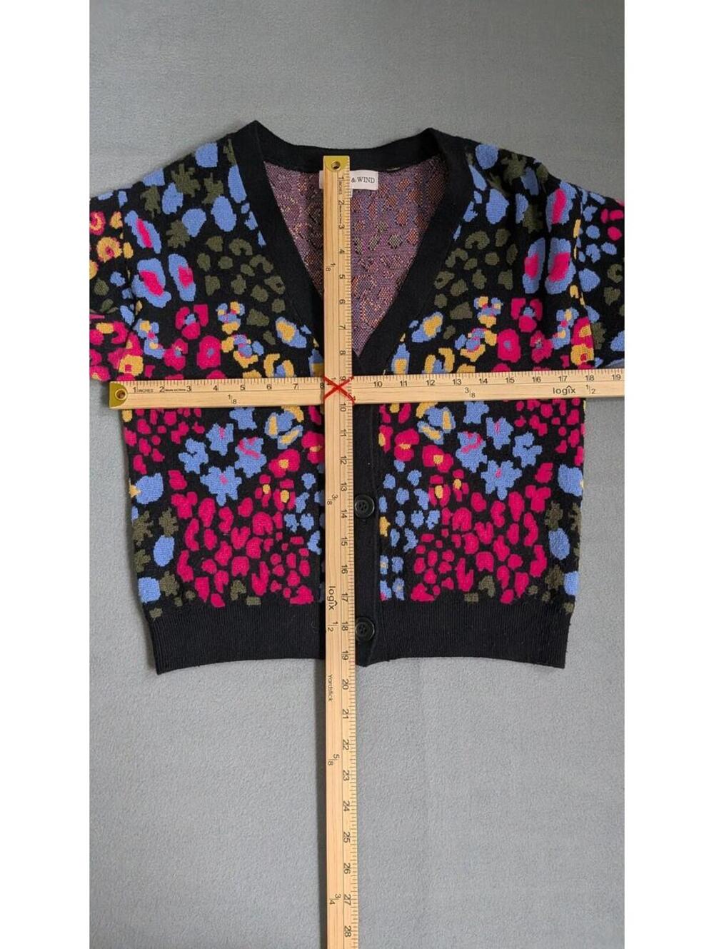 Willow & Wind Sweater Cardigan Womens S Black Colorful Leopard Balloon Sleeve - Picture 7 of 8